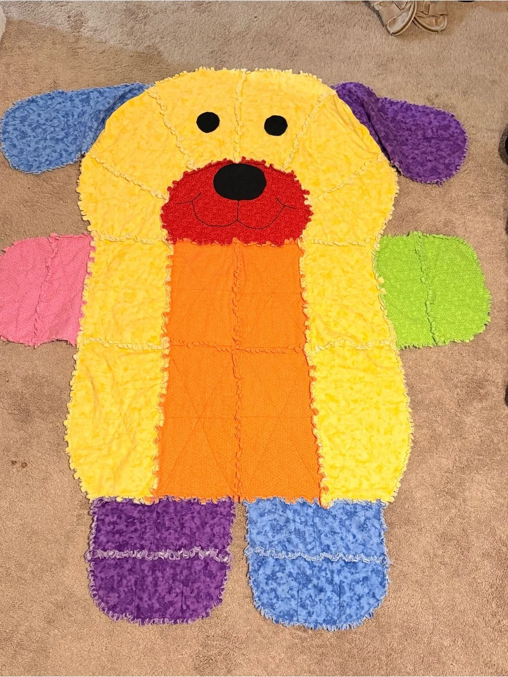 Patchwork Dog Shaped Vintage Quilt - Multi Rainbow Color Baby Blanket - So Cute!